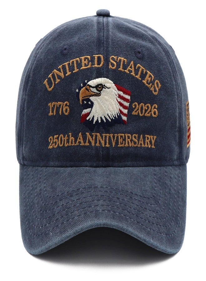 Treayes 250 Anniversary USA Hat Embroidered Adjustable 250 Anniversary USA Hat,Patriotic Bald Eagle Baseball Cap for Men Women Gifts Navy Blue - Image 2